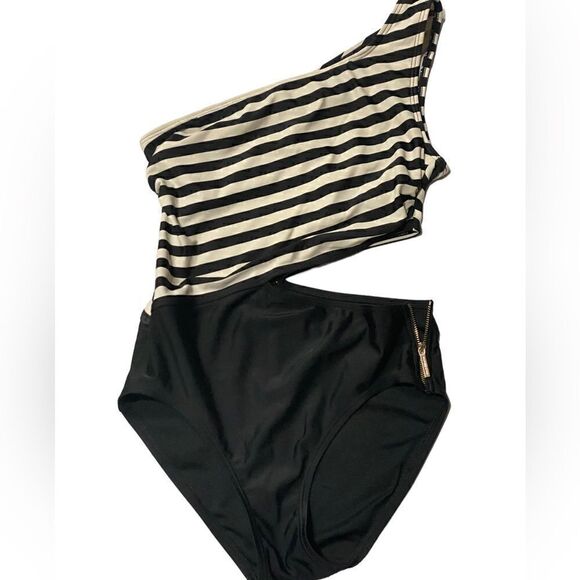 Michael Michael Kors One Shoulder Stripe Cutout One-Piece Swimsuit - Picture 11 of 11